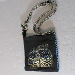 Laurel Burch Womens Crossbody S Black Blue "Polka Dot Gatos" Artistic Eclectic
